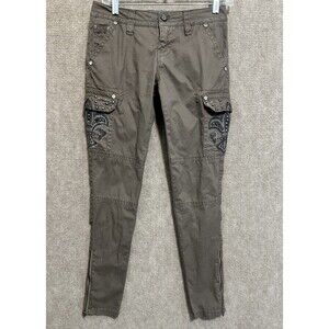 Miss Me Cargo Pants Taupe Gray Sz 25 Embellished  Zip Ankle Skinny CP1263 Rock